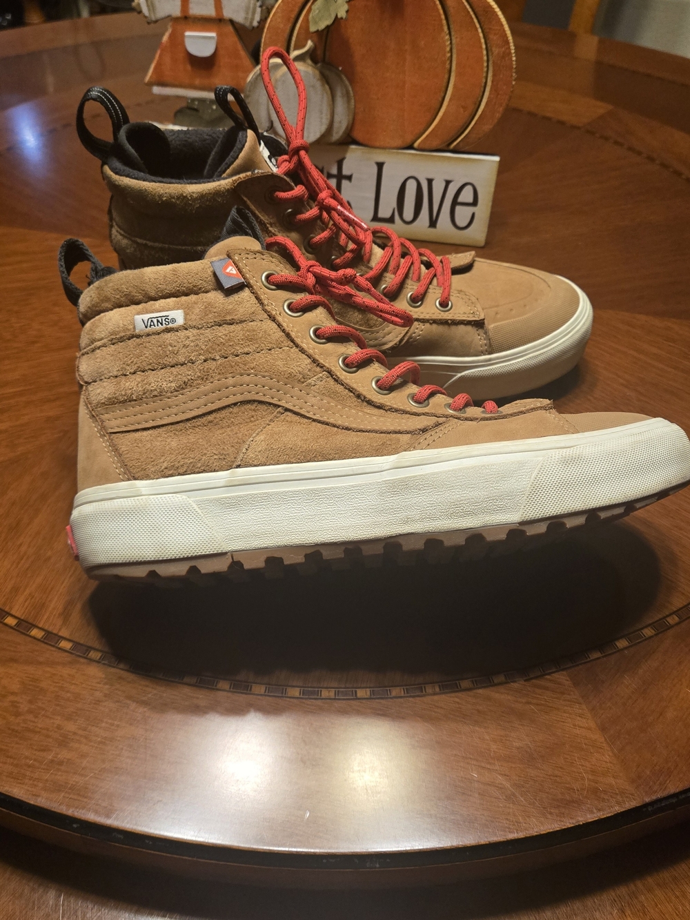 Vans Men's Tan Suede Sk8-Hi with Red Laces